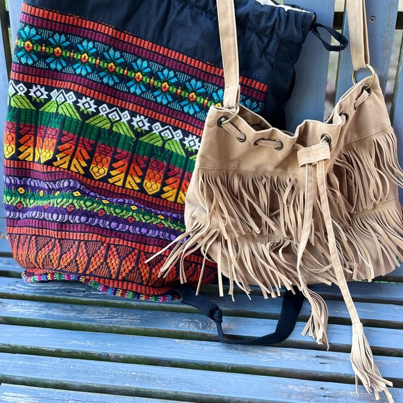 New handmade aztec print bag with drawstring top. Suede shoulder bag unused - Picture 9 of 9
